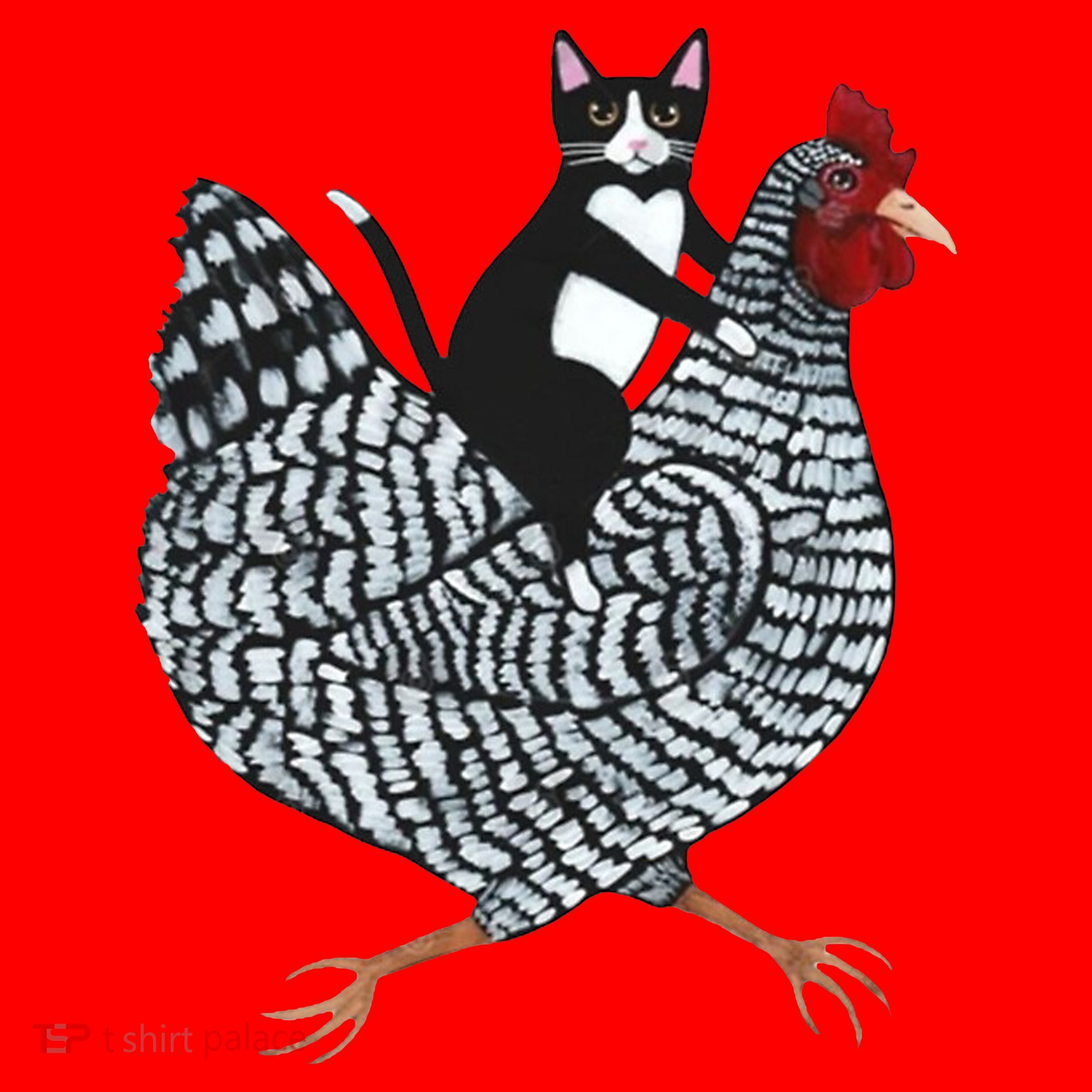 Tuxedo Cat Riding A Chicken Funny Santa Hat
