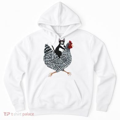 Tuxedo Cat Riding A Chicken Funny Hoodie