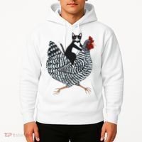 Tuxedo Cat Riding A Chicken Funny Hoodie thumb 2
