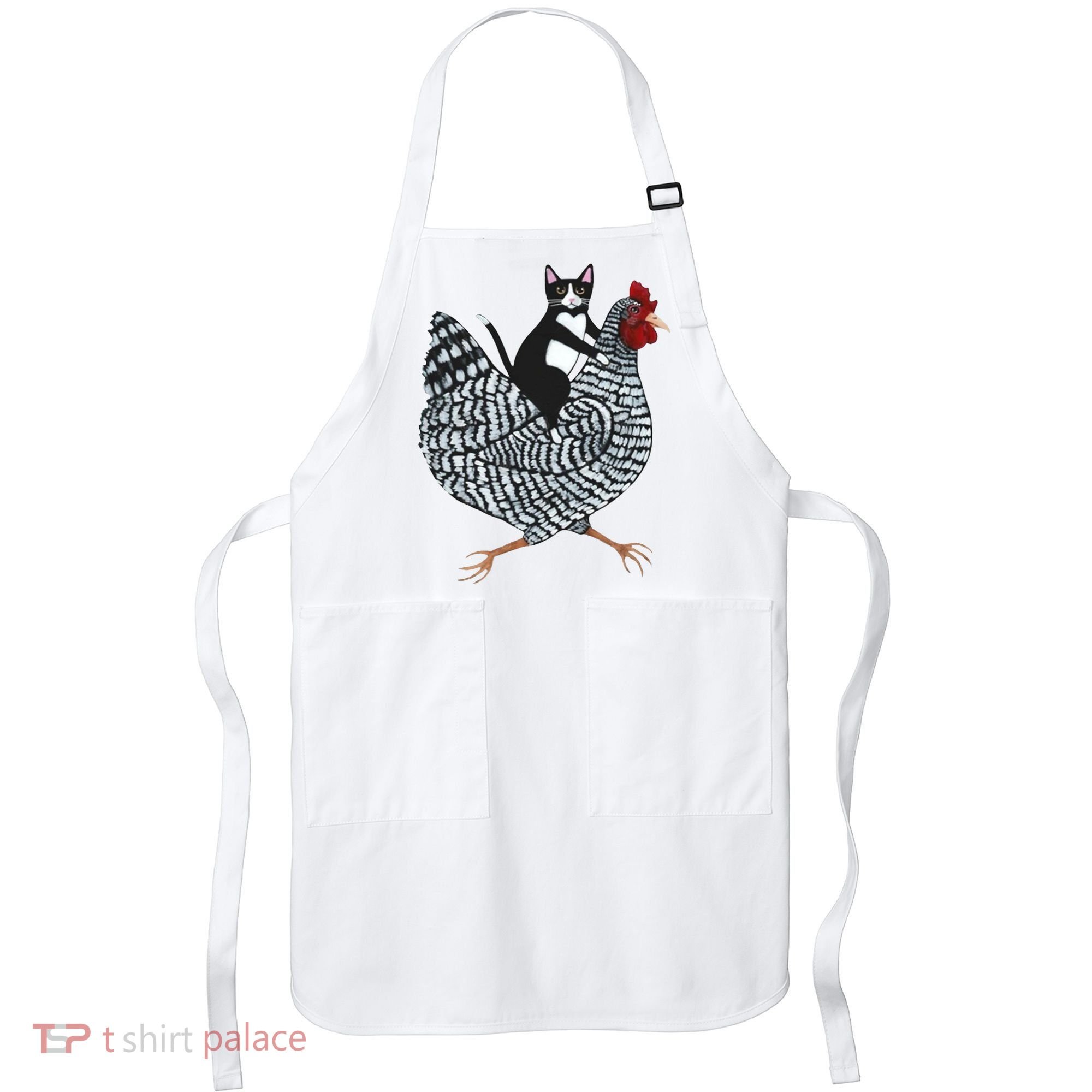 Tuxedo Cat Riding A Chicken Funny Apron