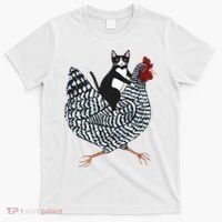 Tuxedo Cat Riding A Chicken Funny T-Shirt thumb 0