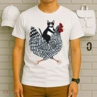 Tuxedo Cat Riding A Chicken Funny T-Shirt thumb 6