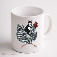 Tuxedo Cat Riding A Chicken Funny Coffee Mug thumb 1
