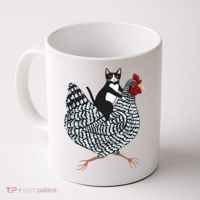 Tuxedo Cat Riding A Chicken Funny Coffee Mug