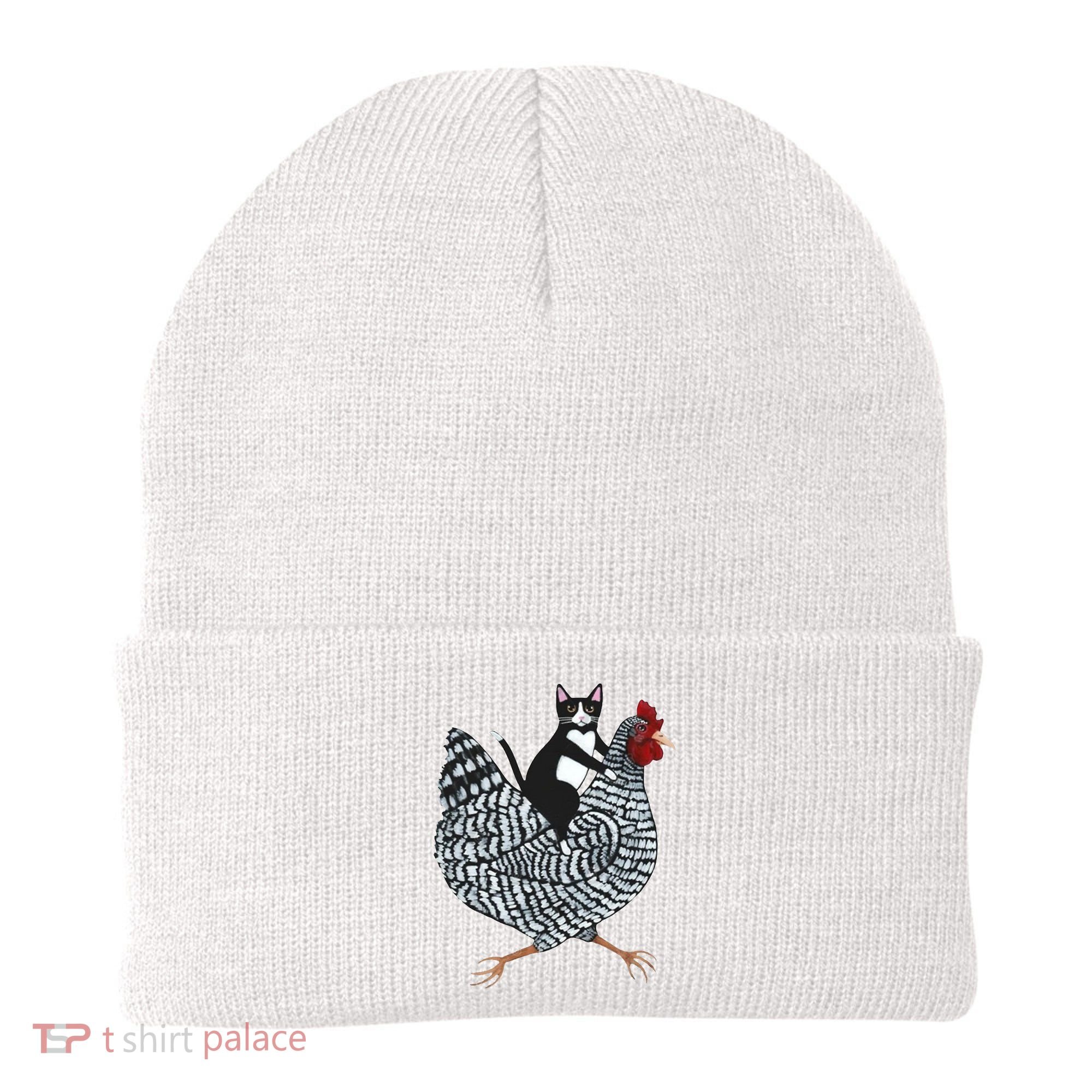 Tuxedo Cat Riding A Chicken Funny Beanie