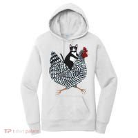Tuxedo Cat Riding A Chicken Funny Women's Hoodie thumb 0