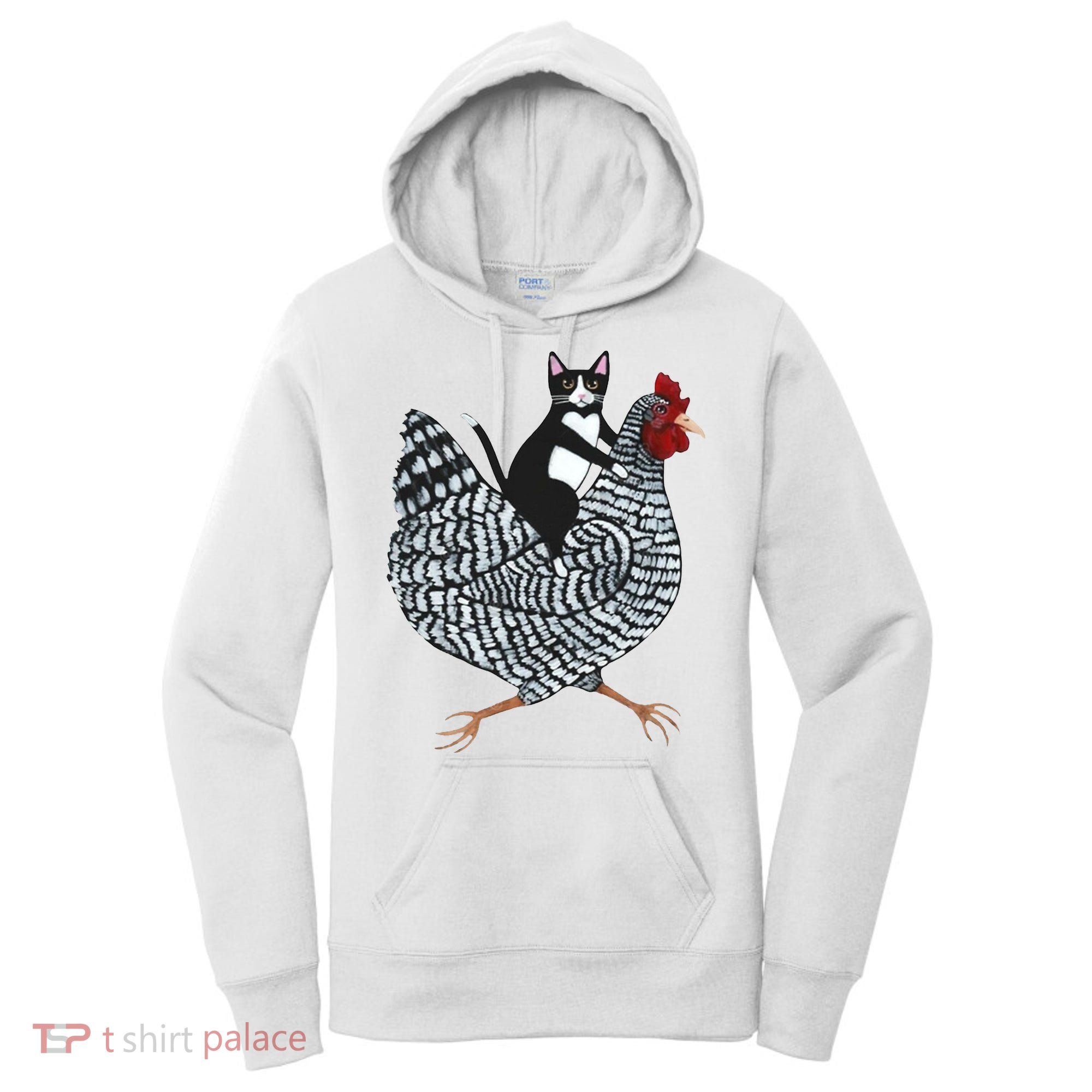 Tuxedo Cat Riding A Chicken Funny Women's Hoodie
