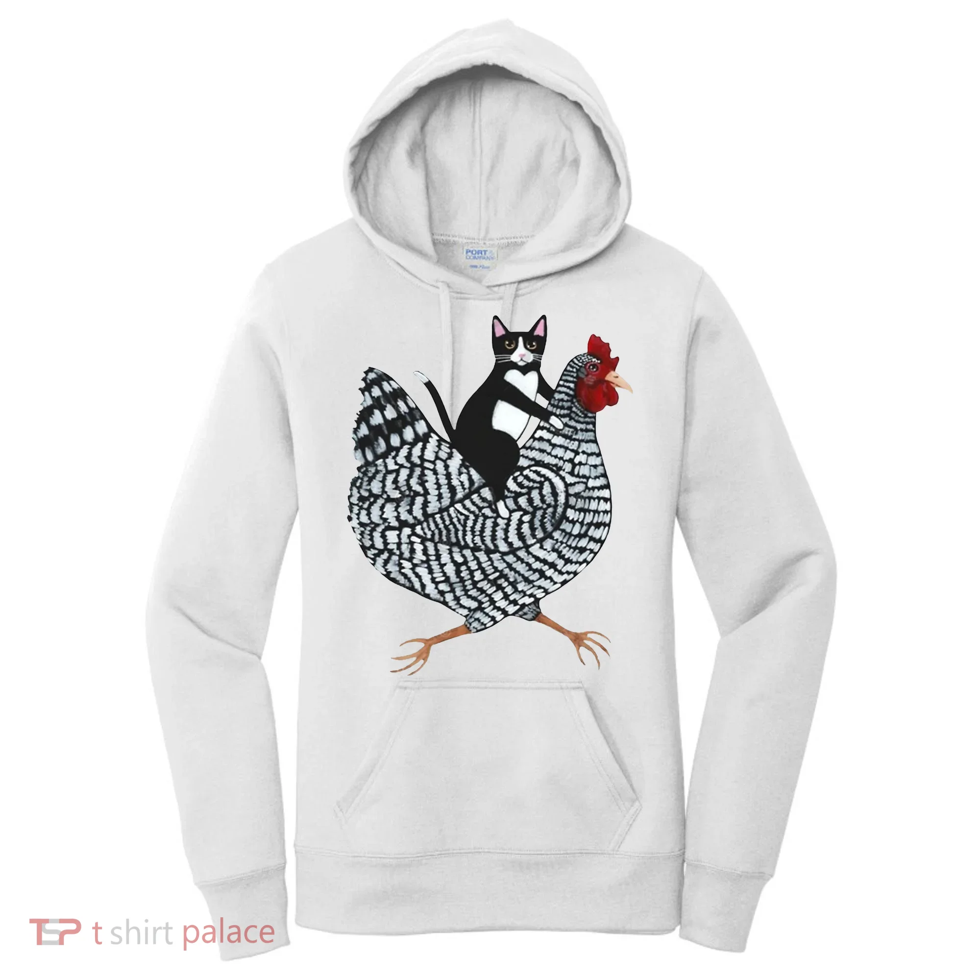 Tuxedo Cat Riding A Chicken Funny Women's Hoodie