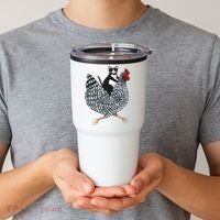 Tuxedo Cat Riding A Chicken Funny Tumbler thumb 2