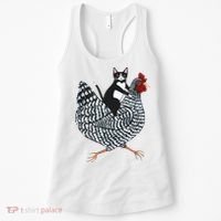 Tuxedo Cat Riding A Chicken Funny Women's Tank Top thumb 0