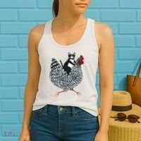 Tuxedo Cat Riding A Chicken Funny Women's Tank Top thumb 2