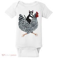Tuxedo Cat Riding A Chicken Funny Baby Bodysuit thumb 0