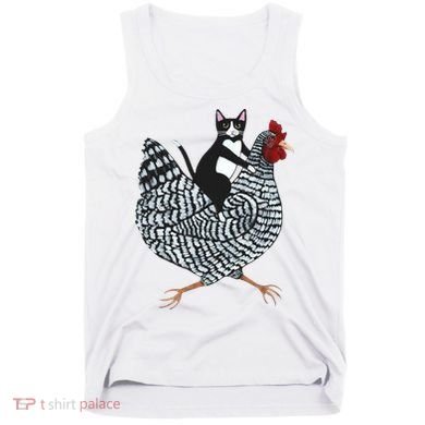 Tuxedo Cat Riding A Chicken Funny Tank Top