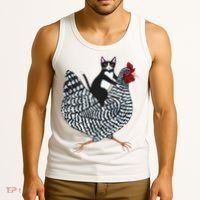 Tuxedo Cat Riding A Chicken Funny Tank Top thumb 3