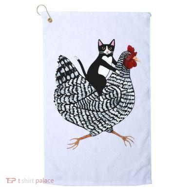 Tuxedo Cat Riding A Chicken Funny Golf Towel