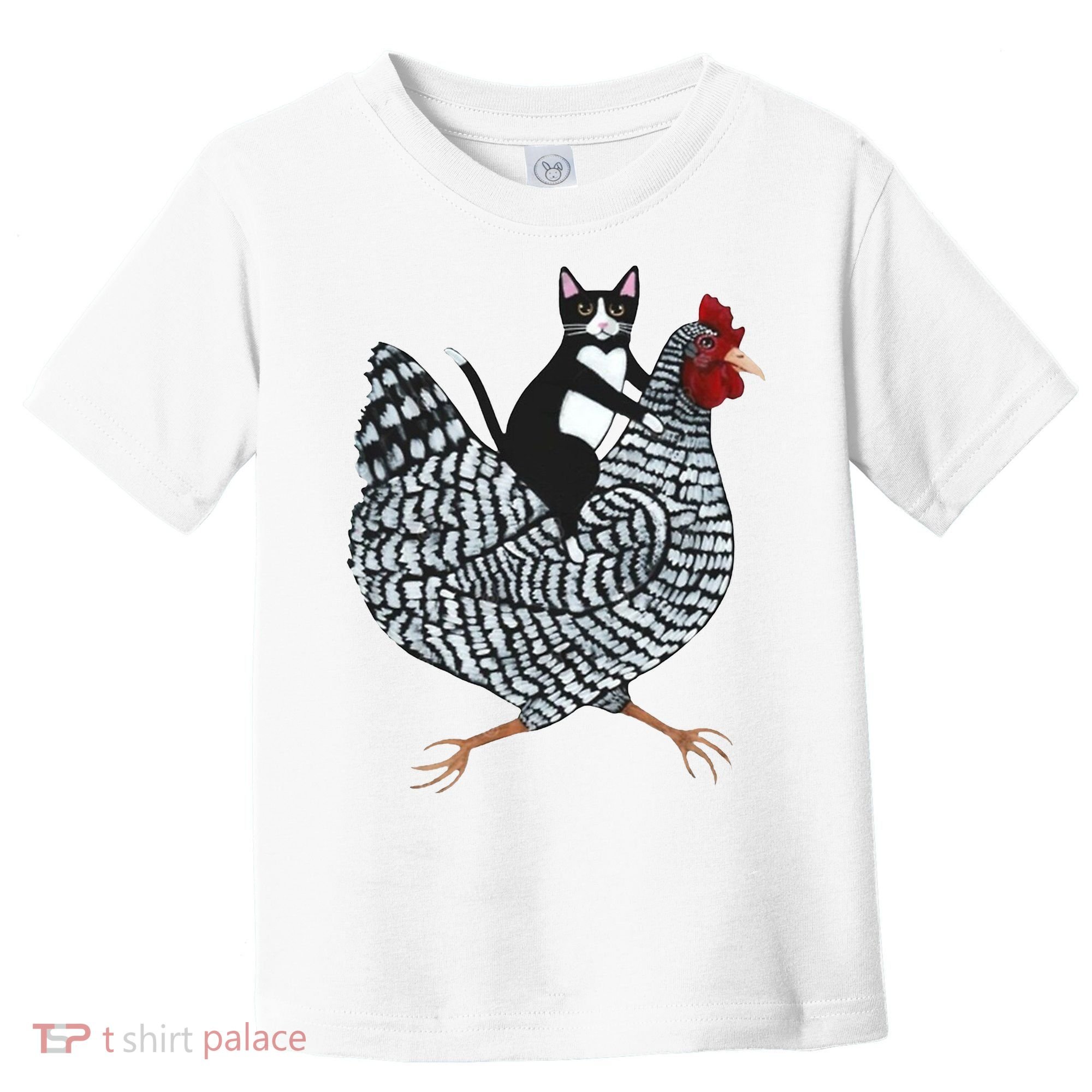 Tuxedo Cat Riding A Chicken Funny Toddler T-Shirt