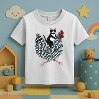 Tuxedo Cat Riding A Chicken Funny Toddler T-Shirt thumb 3