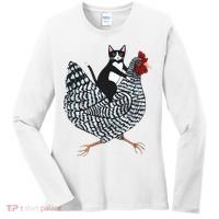 Tuxedo Cat Riding A Chicken Funny Women's Long Sleeve Shirt thumb 0