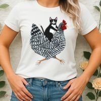 Tuxedo Cat Riding A Chicken Funny Women's T-Shirt thumb 2