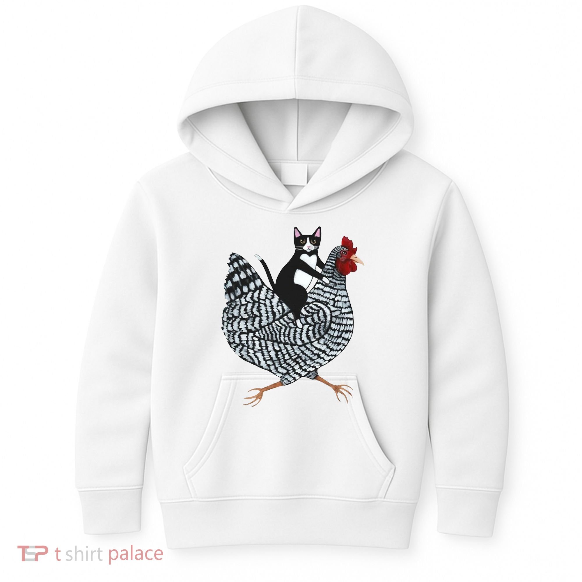 Tuxedo Cat Riding A Chicken Funny Kids Hoodie