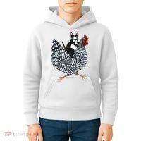Tuxedo Cat Riding A Chicken Funny Kids Hoodie thumb 4