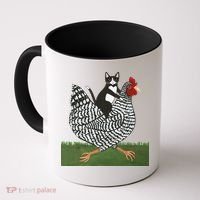Tuxedo Cat Riding A Chicken Gift Coffee Mug thumb 0