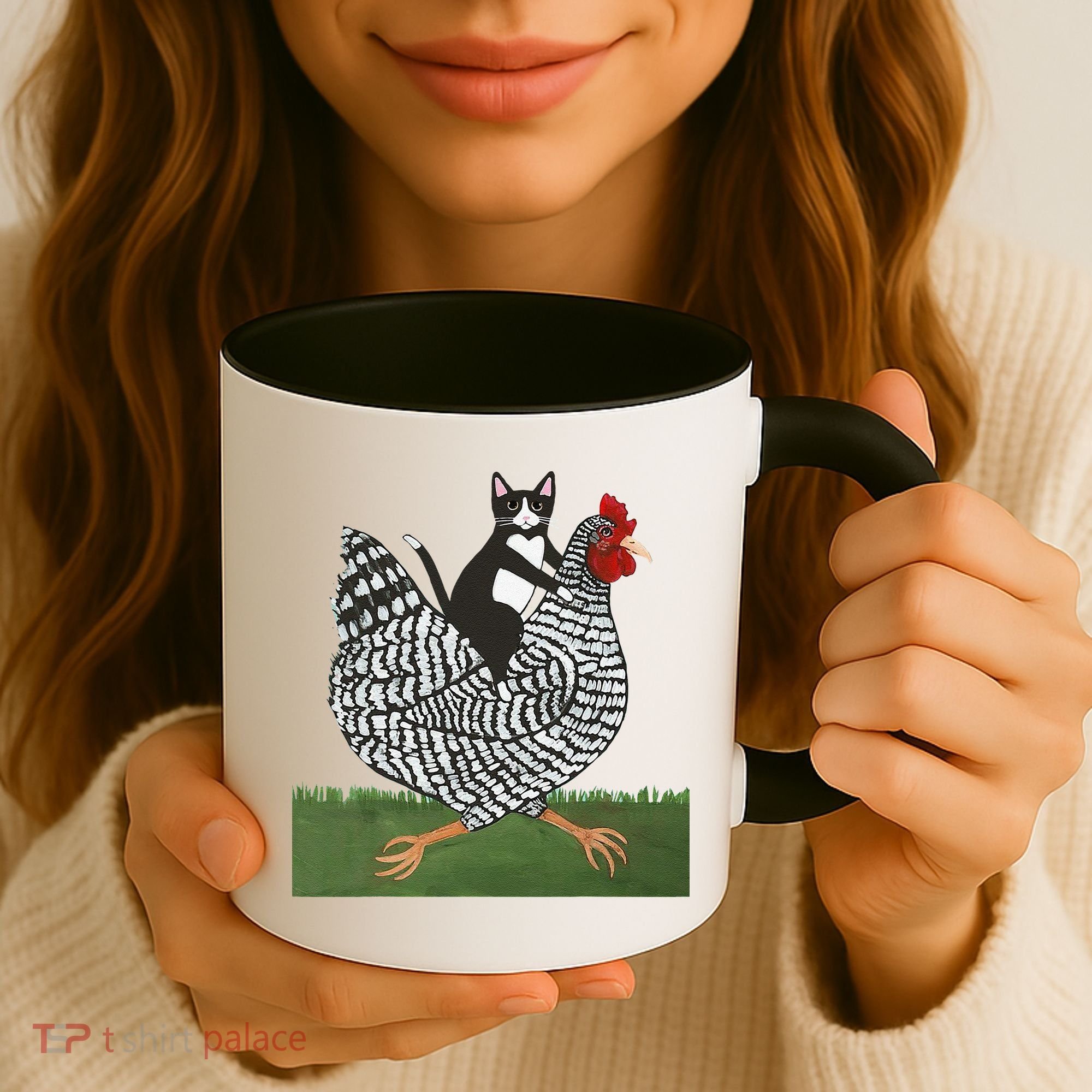 Tuxedo Cat Riding A Chicken Gift Coffee Mug