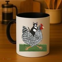 Tuxedo Cat Riding A Chicken Gift Coffee Mug thumb 4