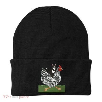 Tuxedo Cat Riding A Chicken Gift Beanie
