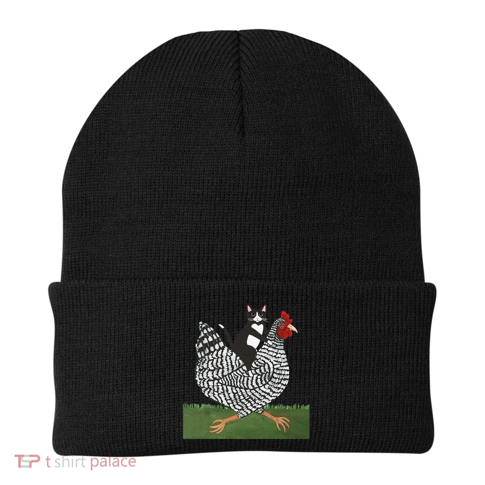 Tuxedo Cat Riding A Chicken Gift Beanie