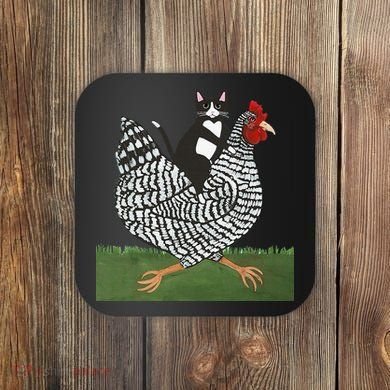 Tuxedo Cat Riding A Chicken Gift Coaster