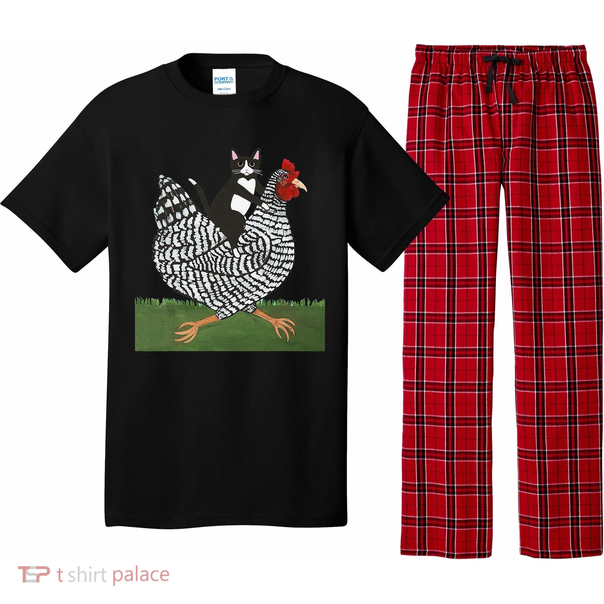 Tuxedo Cat Riding A Chicken Gift Pajama Set