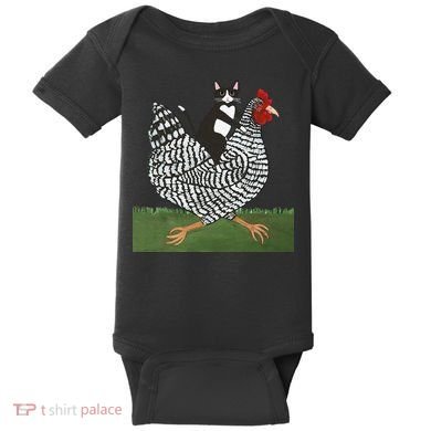 Tuxedo Cat Riding A Chicken Gift Baby Bodysuit