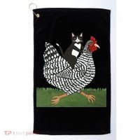 Tuxedo Cat Riding A Chicken Gift Golf Towel thumb 0