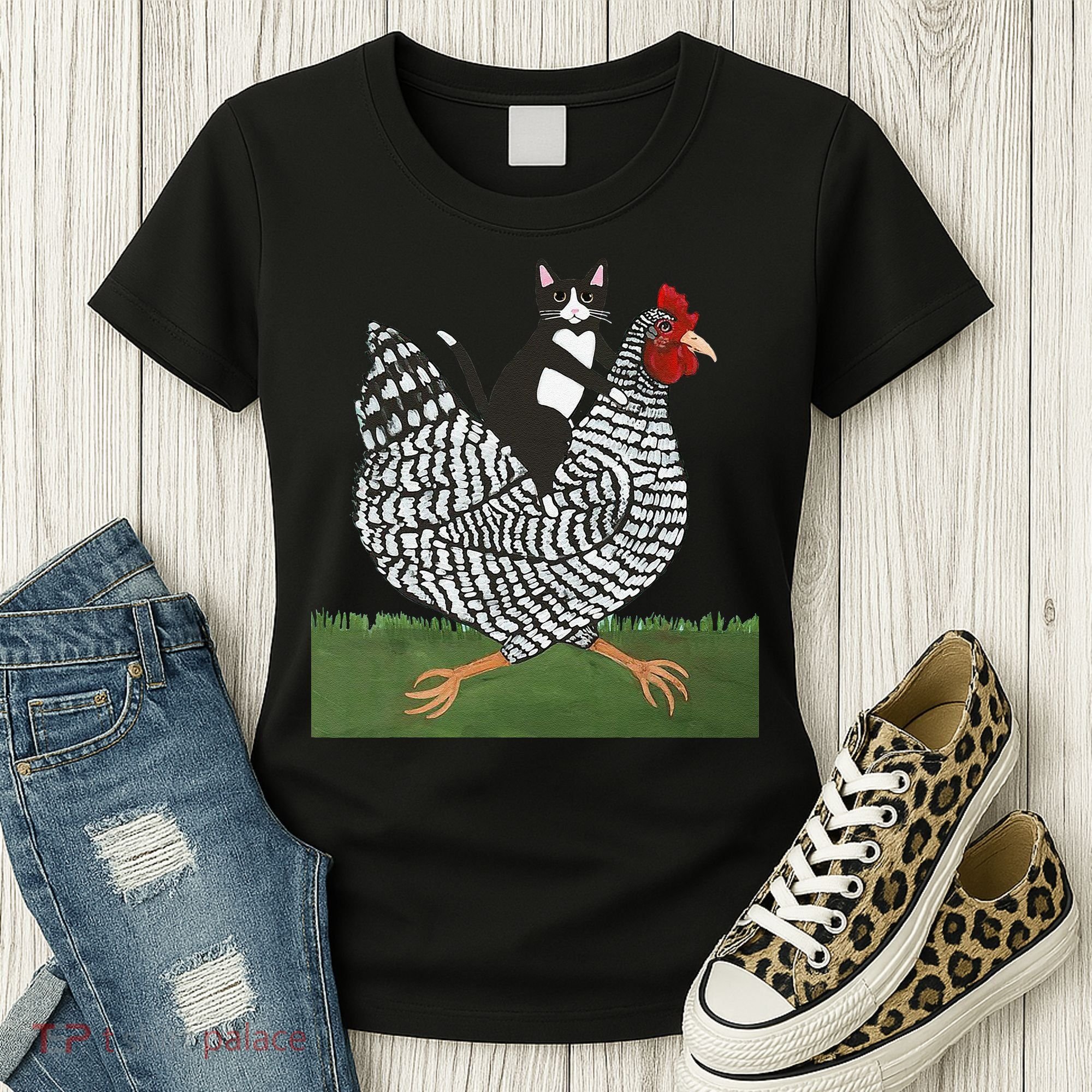 Tuxedo Cat Riding A Chicken Gift Women's T-Shirt