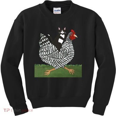 Tuxedo Cat Riding A Chicken Gift Kids Sweatshirt