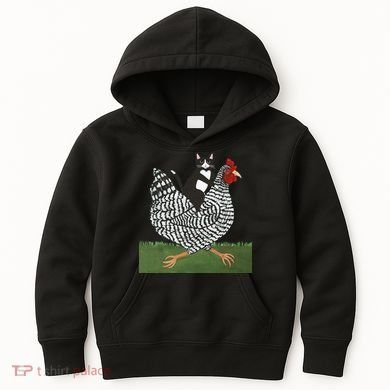 Tuxedo Cat Riding A Chicken Gift Kids Hoodie