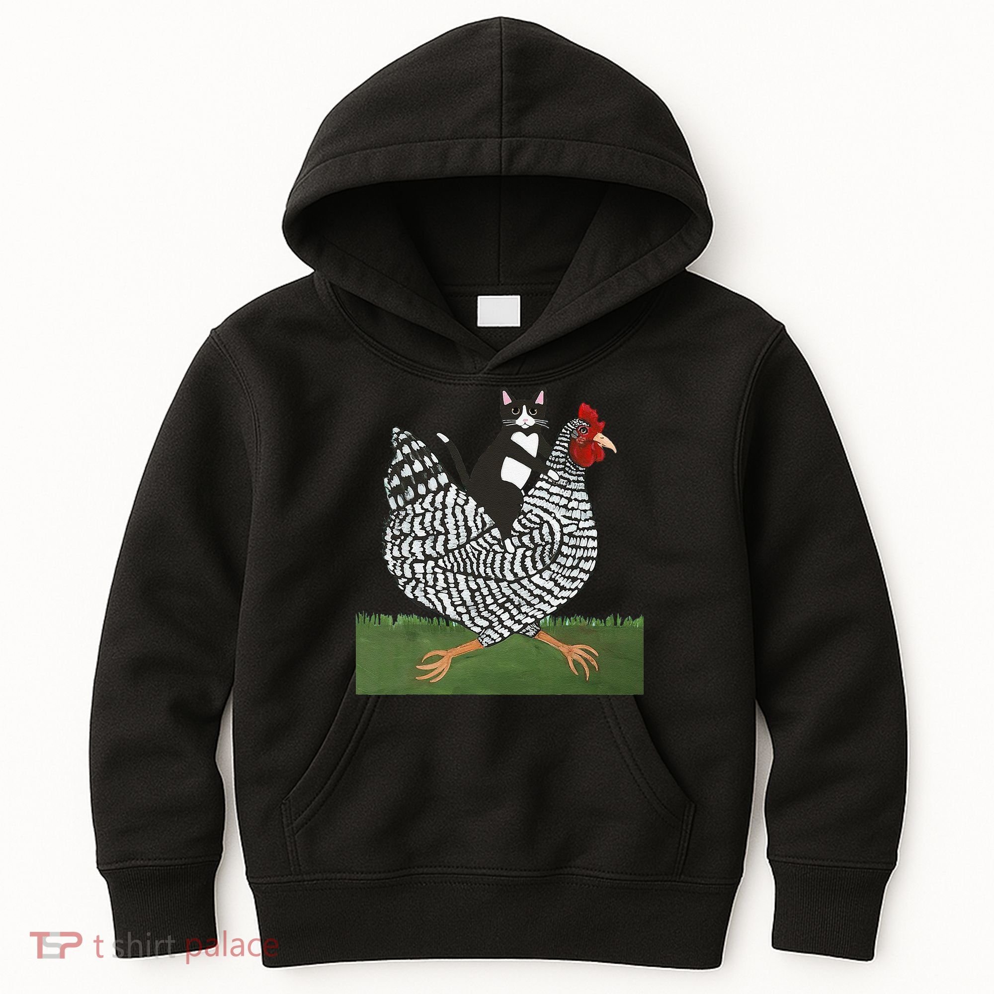 Tuxedo Cat Riding A Chicken Gift Kids Hoodie