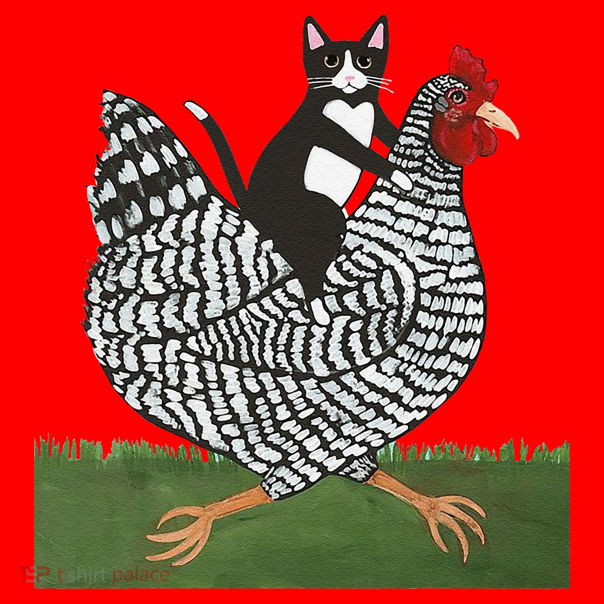 Tuxedo Cat Riding A Chicken Gift Santa Hat