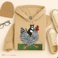 Tuxedo Cat Riding A Chicken Gift Hoodie thumb 4