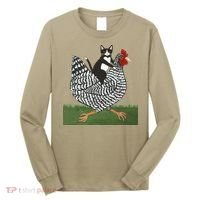 Tuxedo Cat Riding A Chicken Gift Long Sleeve Shirt thumb 0