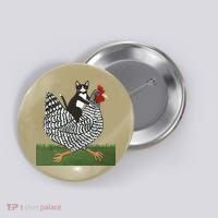Tuxedo Cat Riding A Chicken Gift Button thumb 0