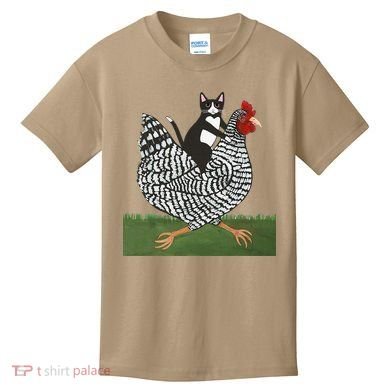 Tuxedo Cat Riding A Chicken Gift Kids T-Shirt