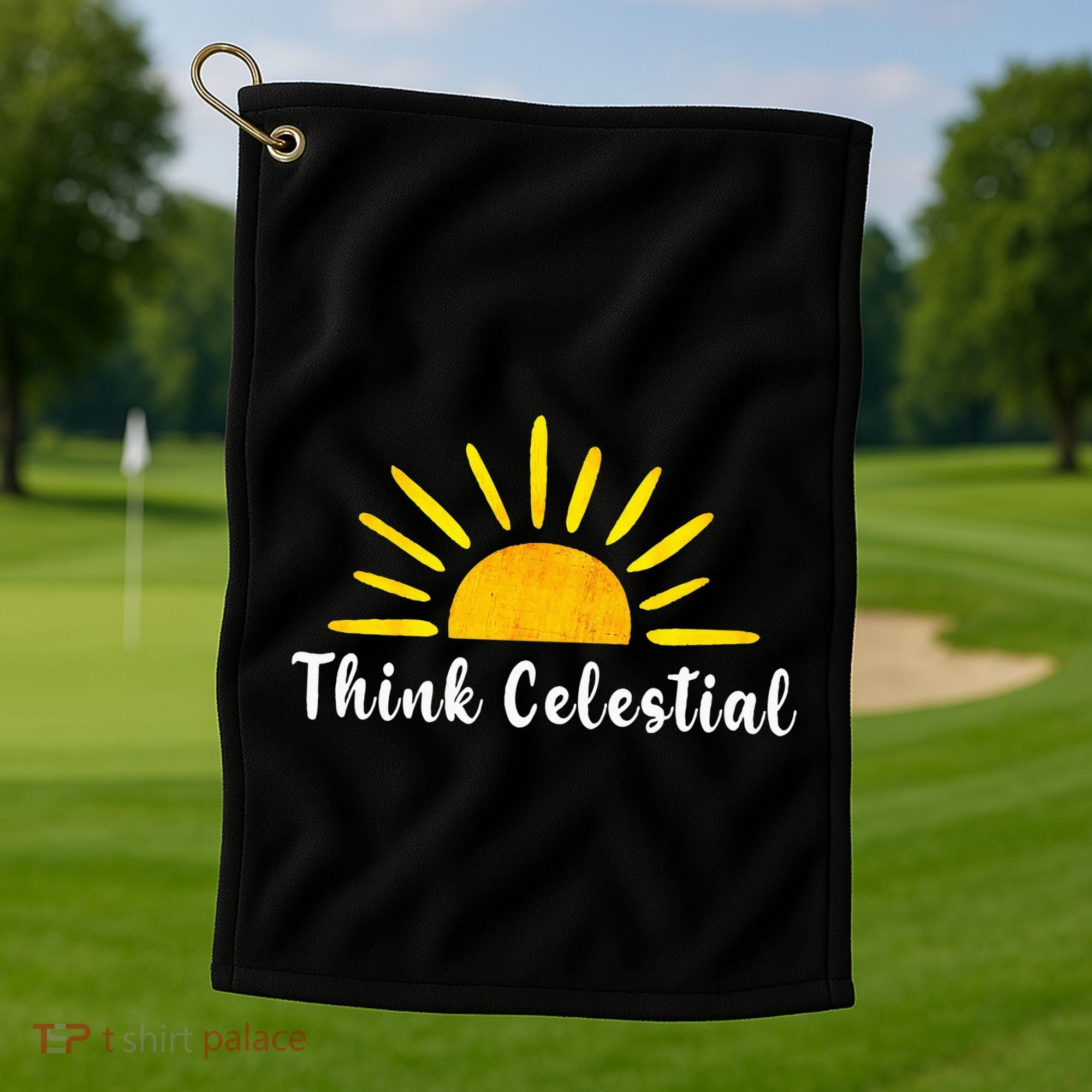Think Celestial Retro Sunshine Quoes Golf Towel