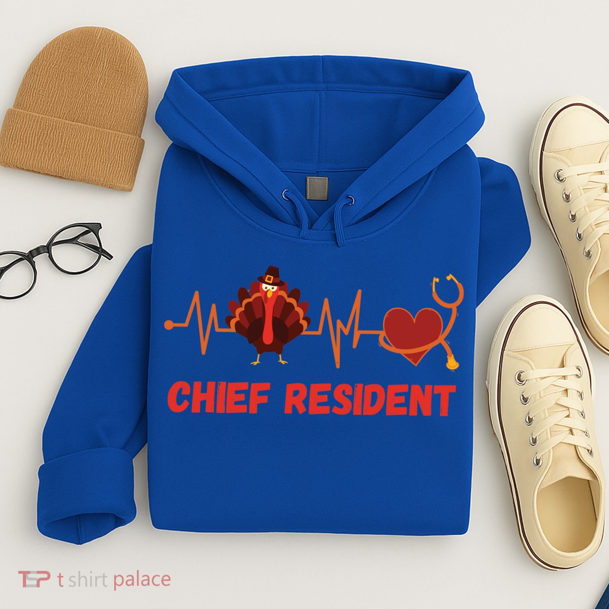 Thanksgiving Chief Resident Heartbeat Stethoscope Doctor Gift Hoodie