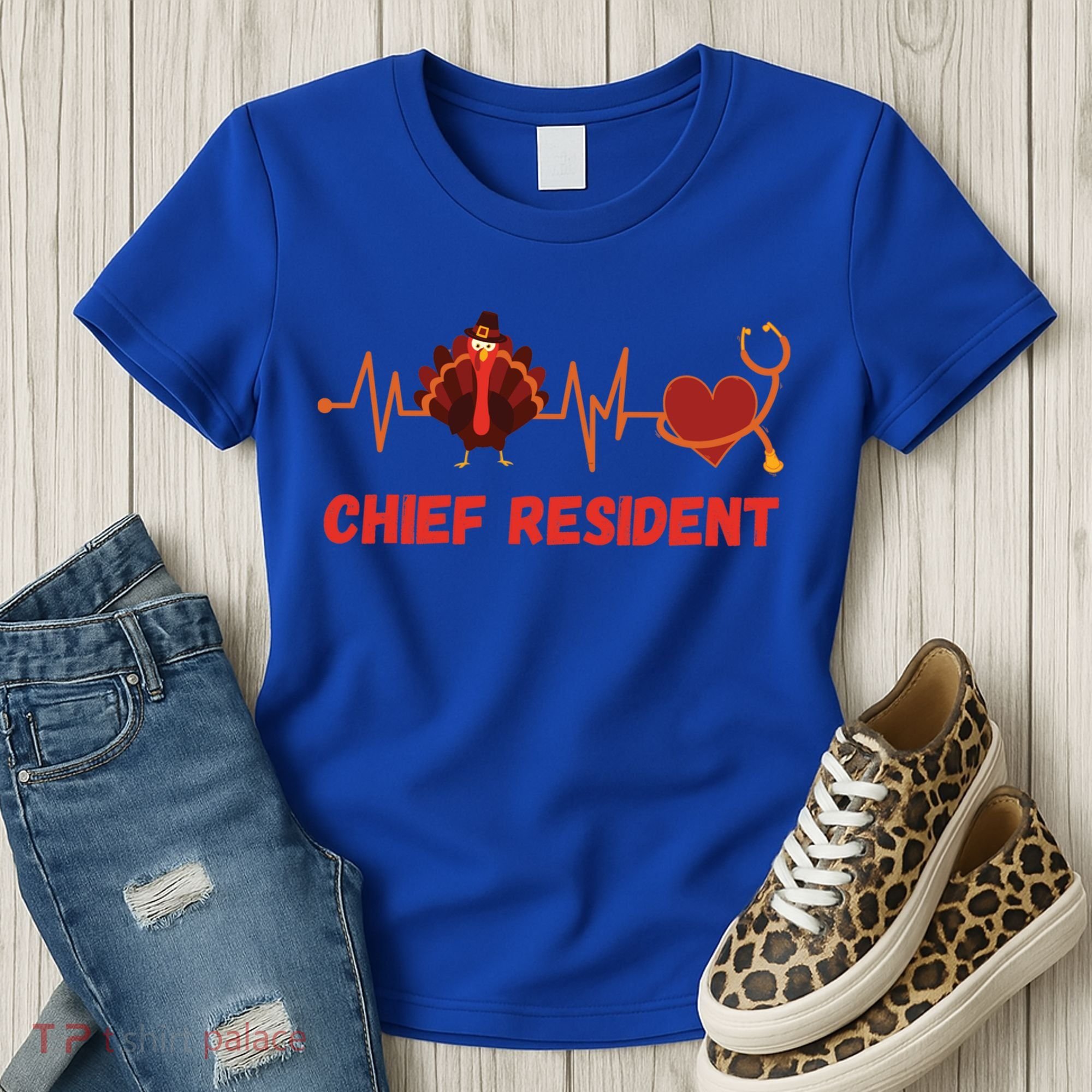 Thanksgiving Chief Resident Heartbeat Stethoscope Doctor Gift Women's T-Shirt