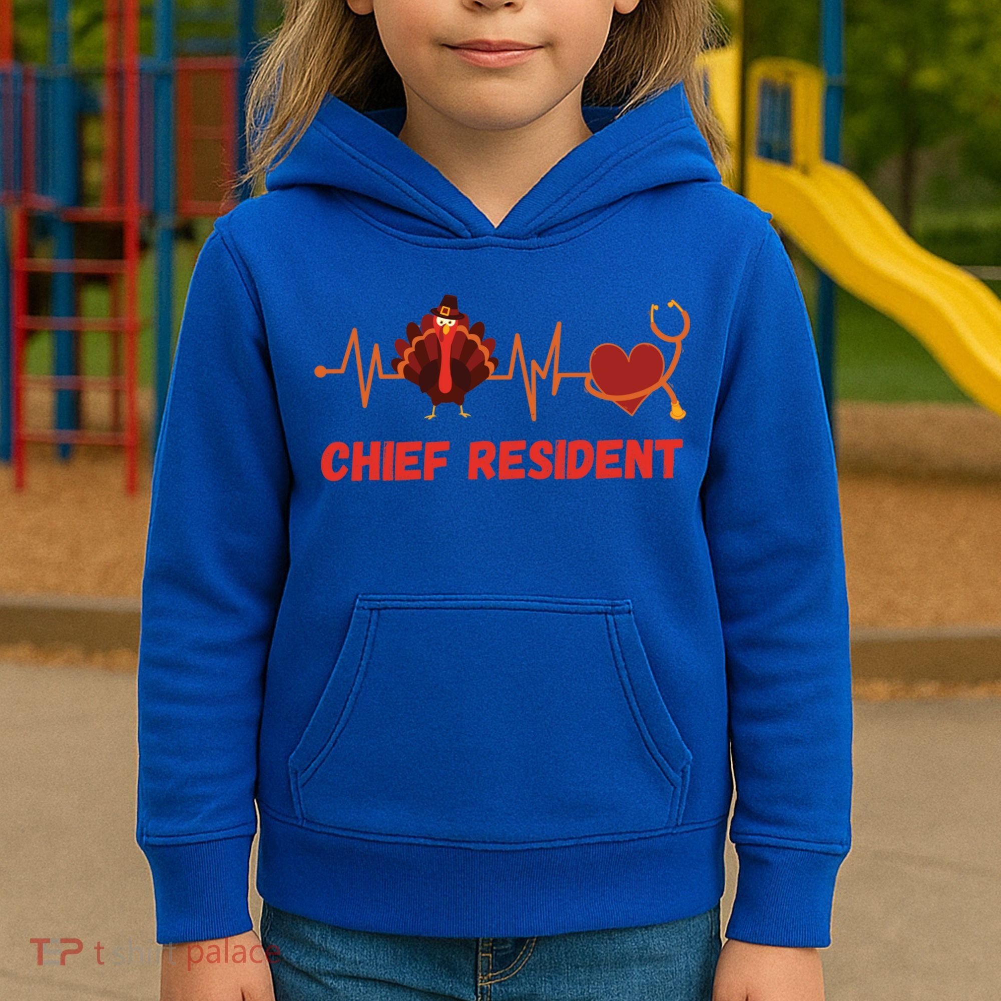 Thanksgiving Chief Resident Heartbeat Stethoscope Doctor Gift Kids Hoodie