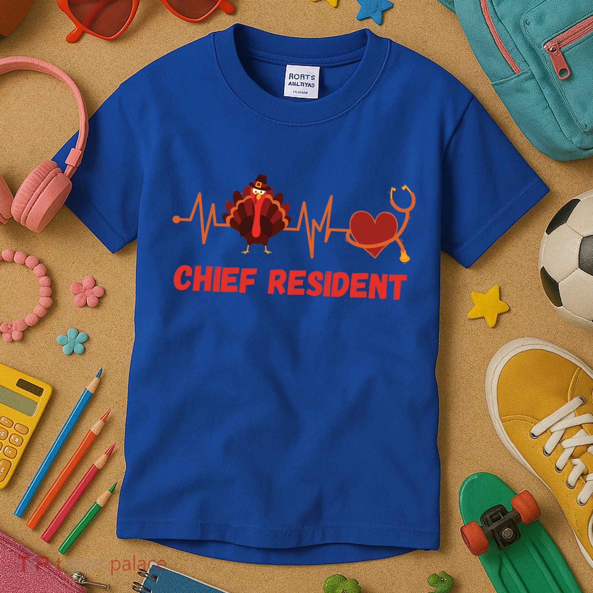 Thanksgiving Chief Resident Heartbeat Stethoscope Doctor Gift Kids T-Shirt