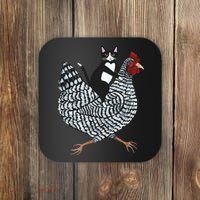 Tuxedo Cat Riding Chicken Funny Coaster thumb 0