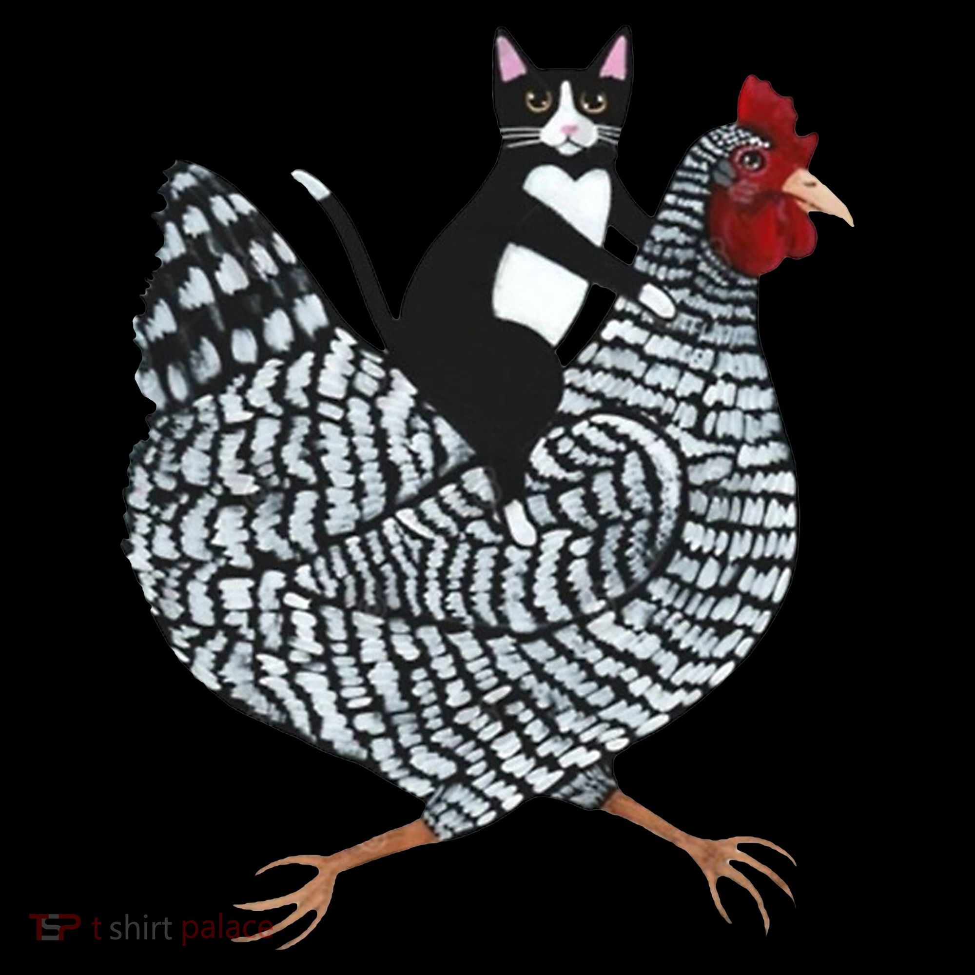 Tuxedo Cat Riding Chicken Funny Coaster